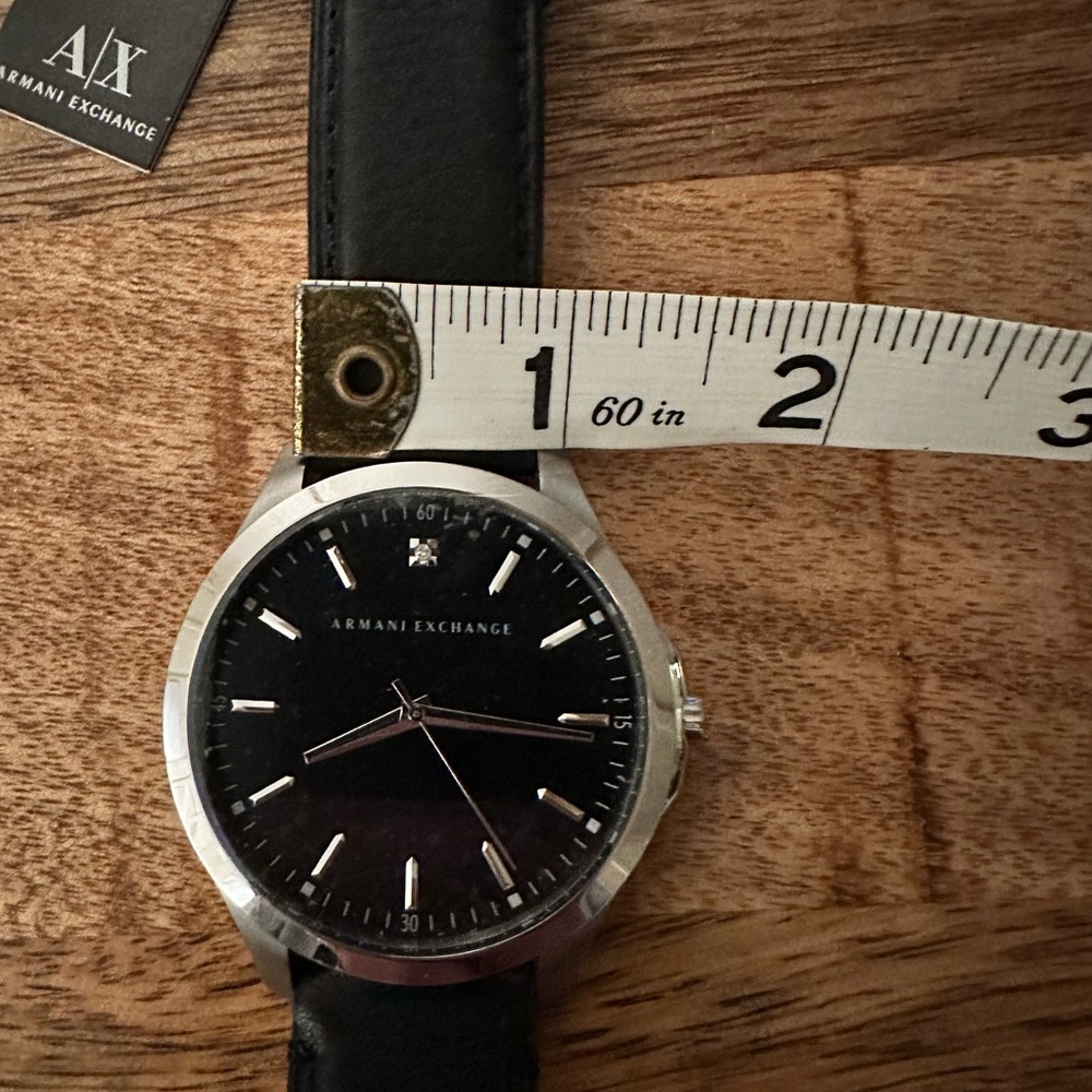 Armani Exchange black leather strap round watch